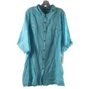 Croft & Barrow Blue Women's Collared Shirt Dress Front Button Closure 3/4 Sleeve